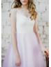 Cap Sleeve Ivory Lace Purple Tulle Wedding Dress